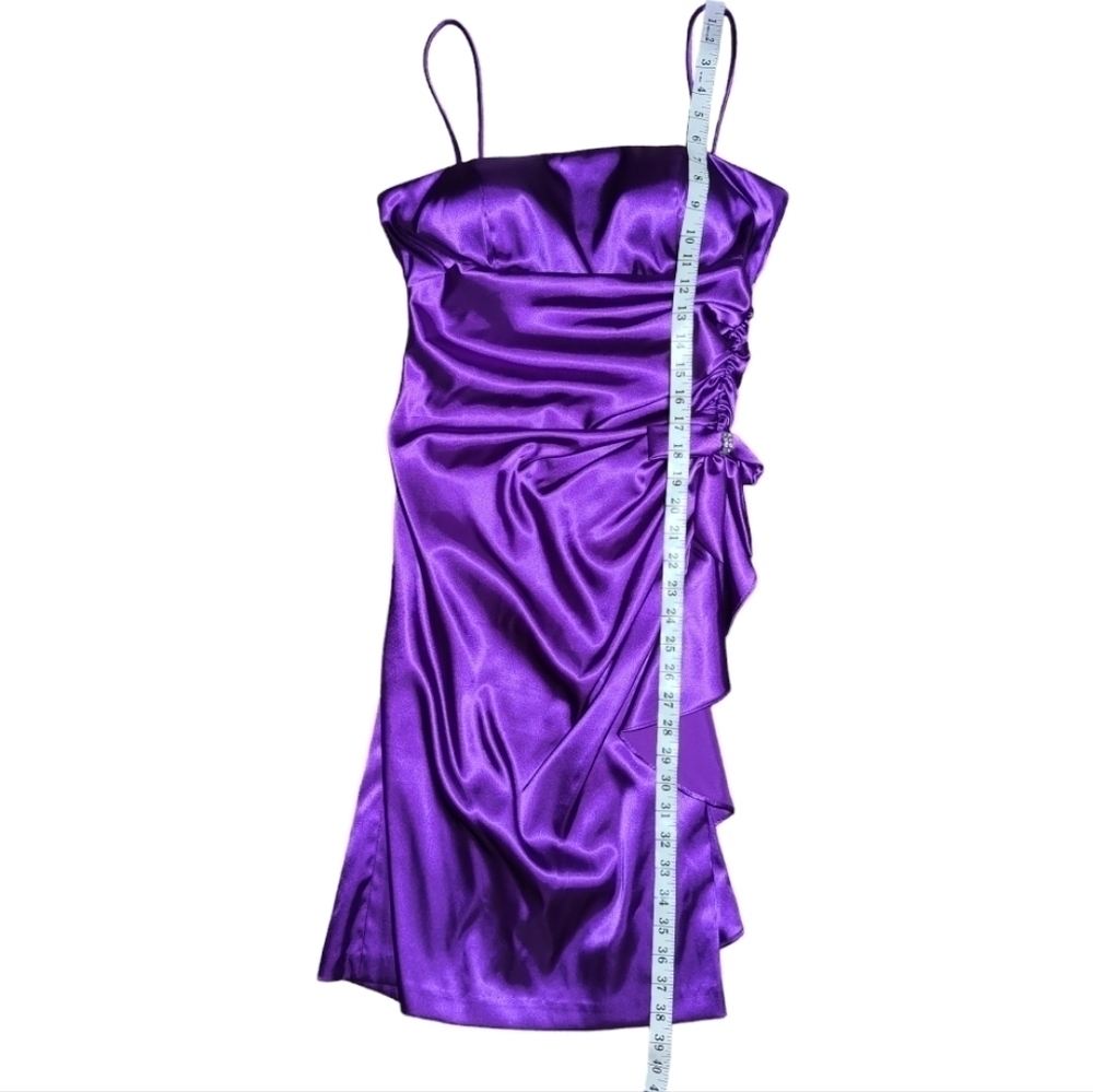 Vintage Blondie Nites Purple Ruched Bow Slip Dress Size 9 Jr / S - Picture 9 of 11